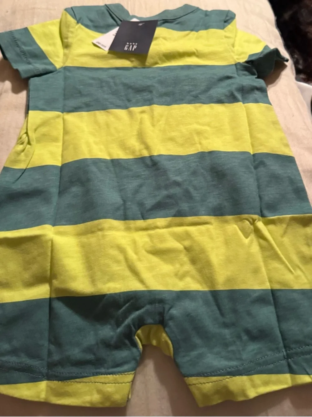 GAP Baby Striped Short Sleeve Romper - Teal & Yellow